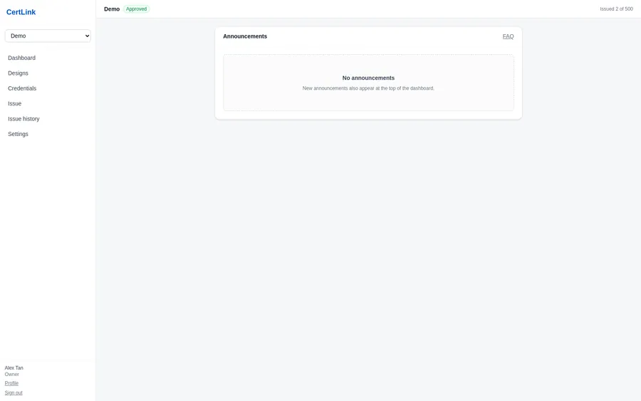 Announcements in the console.