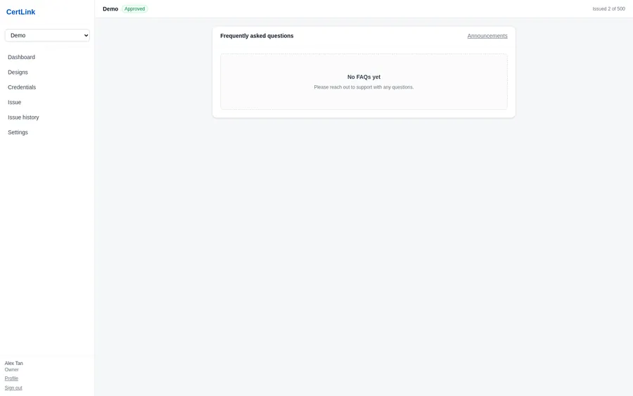 The FAQ inside the console, grouped by category.